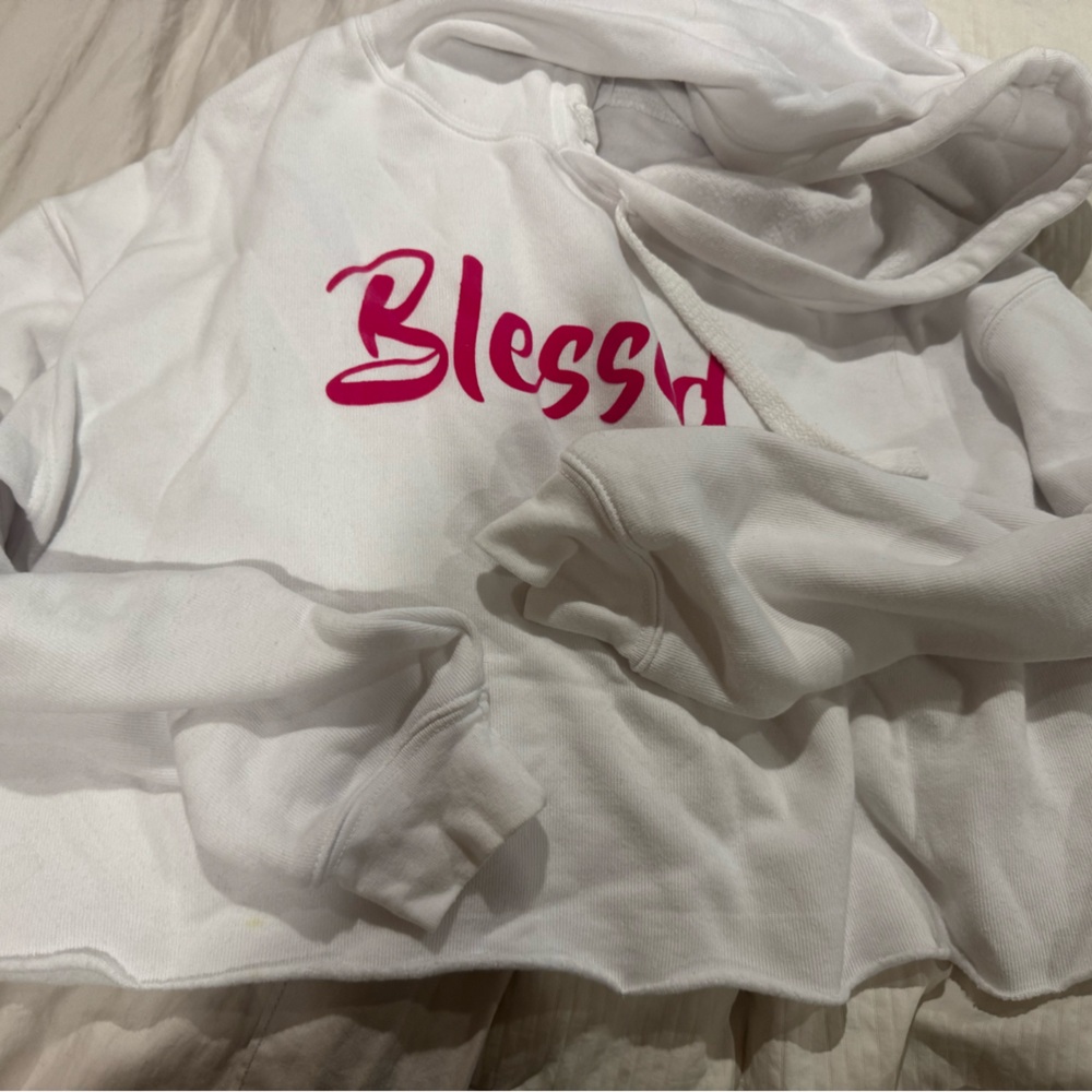 White Hoodie with Pink 'Blessed'